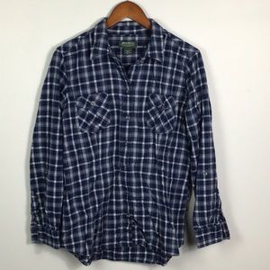 Navy blue & White plaid cotton flannel button front shirt. Eddie Bauer size xl.